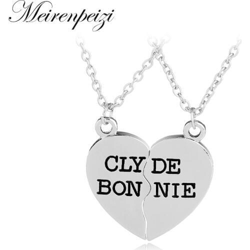 Hand Stamped Clyde And Bonnie Broken Hearts Pendant Set Best Friends BFF Jewelry Necklace His/Her Couple Valentines Day Gift