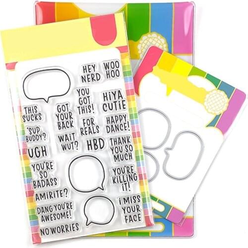 2021 New Bubble Chat Box Clear Stamp and Metal Cutting Dies Set For DIY Craft Making Word Paper Greeting Card Album Scrapbooking