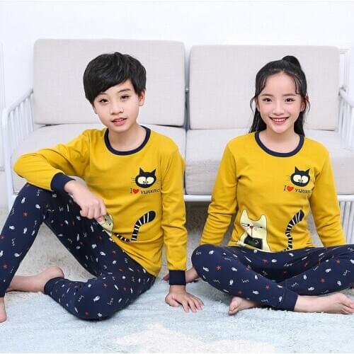 New Boys Girls Clothes Long Sleeve Cotton Pijamas Girls Pajamas Sets Pyjamas Kids Pajama for Big Boys Girls 9-19Years Teens Suit
