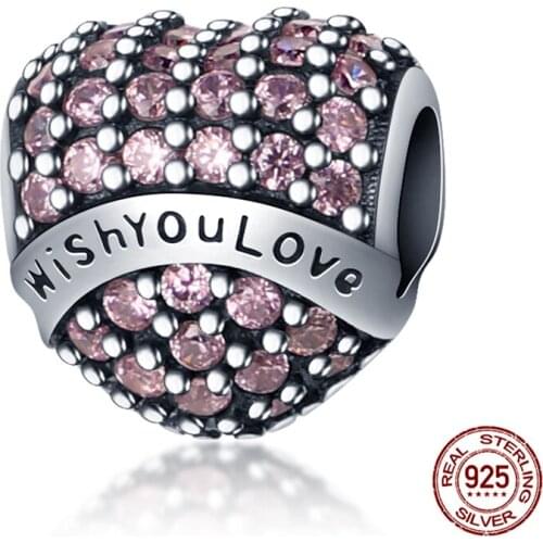 New 925 Sterling Silver Pink Peach Pavé Zircon Beads Fit Original Pandora Bracelet&Bangle Making Fashion DIY Jewelry For Women