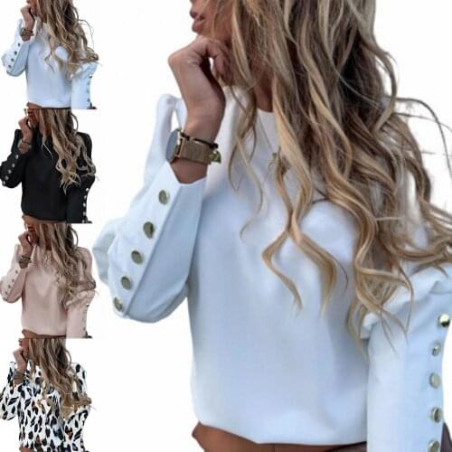 Solid Color Women Shirt Long Sleeve All-matched Print O Neck Long Sleeve Office Shirt Workwear