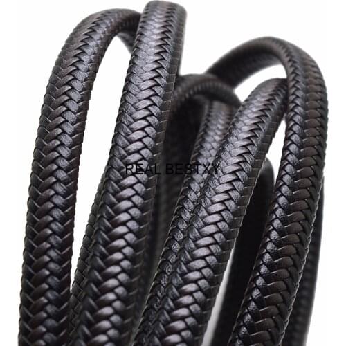 12*6mm Black Brown Flat Square Leather Rope Uninterrupted Braided Cord For DIY Men Bracelet Jewelry Craft Making Accessories
