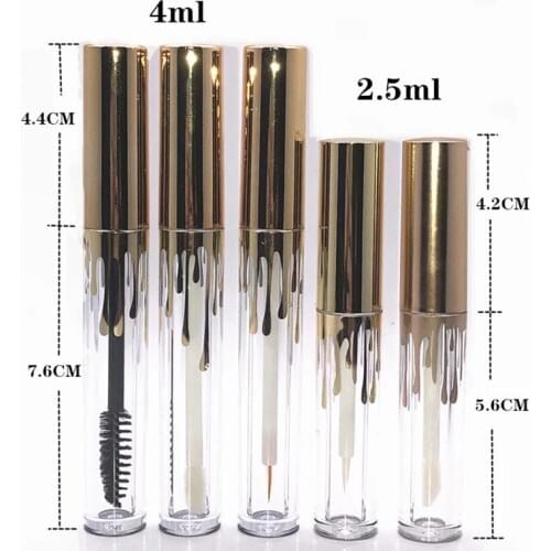 10/30/50pcs 2.5ml 4ml Empty Lip Gloss Tubes, DIY Clear Mascara Tubes with Gold Cap,Cosmetic Eyeliner Refillable Containers