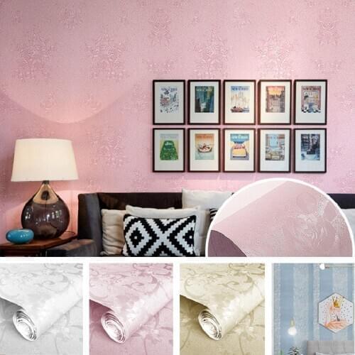 Luxury Pink Damask 3D Stereoscopic Embossed Wallpaper PVC Waterproof Wall Paper Roll Bedroom Living Room Wall Cover Blue White