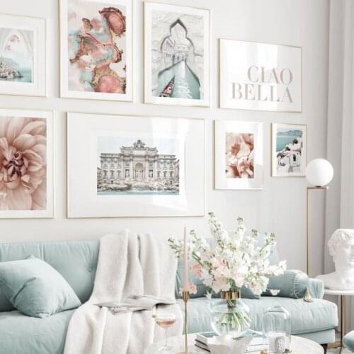 Venice Canal Dahlia Flower Amalfi Arch Santorini Nordic Poster Wall Art Prints Canvas Painting Decor Pictures For Living Room