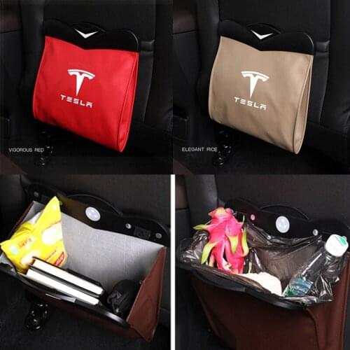Car Seat Back Trash Bag Storage Pouch for Tesla Logo Model3 Model S Roadster Cybertuck ModelX Auto Garbage Pocket Accessories