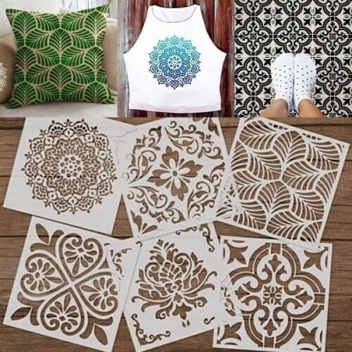 6pcs/set DIY Mandala Stencils Painting for Wood Tiles Fabric Wall Art Home Decoration Drawing Laser Cut Template