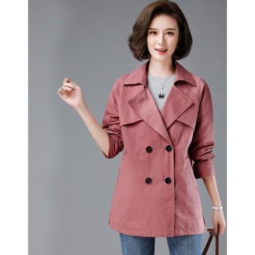 2021 Spring New Plus Size Windbreaker Womens Solid Color Coat Loose Casual Style Double Breasted Trench Femme Outerwear zh632