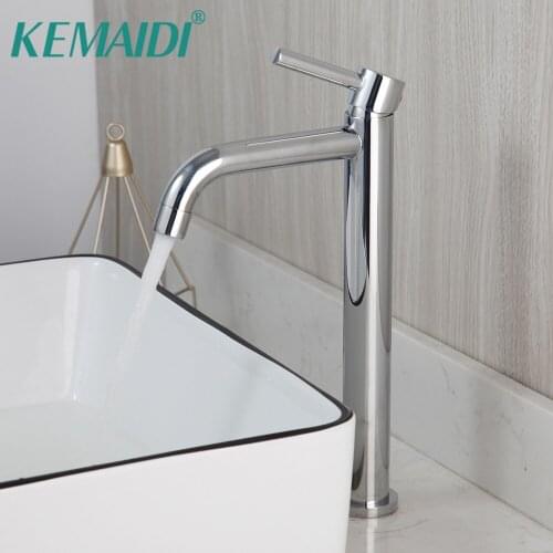 KEMAIDI Bathroom Tall Style Basin Sink Mixer Deck Mounted Faucet Tap Chrome Finished Hot Cold Water Mixer Tap Faucets