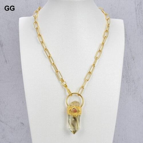 GuaiGuai Jewelry Natural Lemon Quartzs Point Citrines Rough Pendant Chain Necklace 20" for women