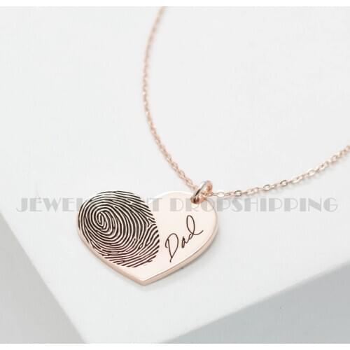 Customize 925 Sterling Silver Fingerprint Necklace,Engraved Handprint Jewelry, Custom FootPrint Amulet Handwriting Memory gift