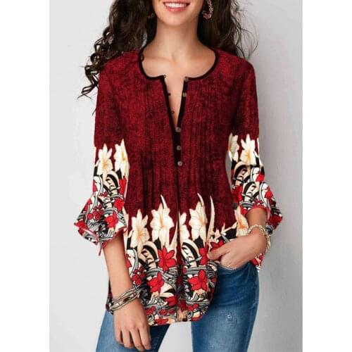 5xl Plus Size Women Blouse 2020 Fashion Female Three Quarter Sleeve Floral Print Blouse Shirt Large Size Ladies Tunic Tops