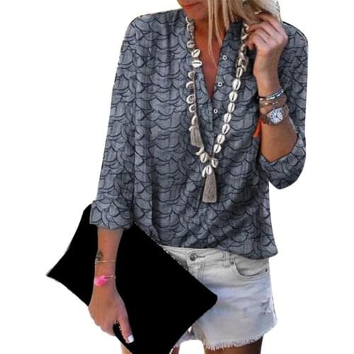 Women Casual Shirt Spring Long Sleeve V-Neck Shirts Female Pullover Floral Print Buttons Loose Autumn Daily Life Blouses