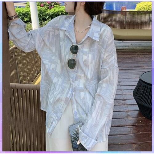 Tie-dye Womens Chiffon Shirt Floral Top Casual Tops Summer Clothes For Women Button-down Shirts Button Up Ladies Long tshirt