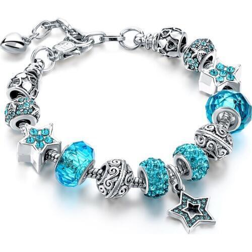SZELAM 2019 Blue Crystal Star Charm Bracelets for Women DIY Beads Bracelets & Bangles Fashion Jewellery Pulseira SBR160278