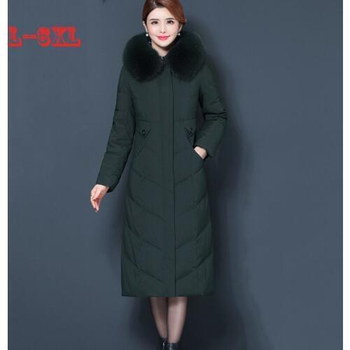 2019 Women Winter Hooded Warm Down Coats High-end Fox fur collar Mother Long outerwear Large size Casual Down Jacket Female 6XL