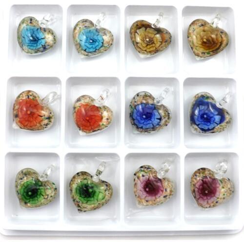 Fresh Girls' Glass Pendant With Inner Flower Design Free Shipping 12pcs