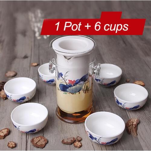 220ML Heat-resistant Glass Tea Set Chinese Kung Fu Flower Ceramic Teapot With Filter Kettle Blue and White Porcelain Sets
