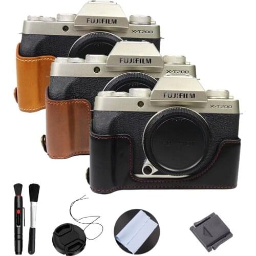 PU Leather XT200 Camera Case Half Body For Fujifilm XT200 Cap Pen Hot Shoe Cleaning brush Cloth 52mm Lens cap For Fujilim XT200