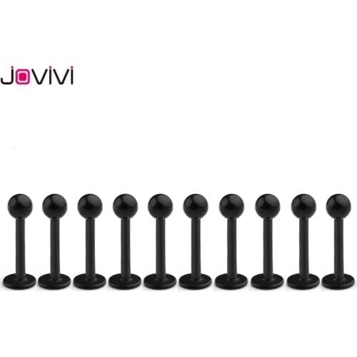 JOVIVI 16G Stainless Steel Lip Piercing Barbell Bars Piercing Lip Rings Fashion Body Piercing Jewelry 10pcs Black Silver Color