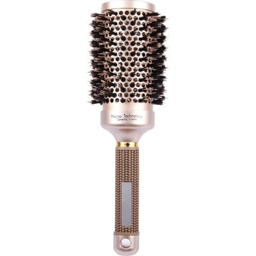 Round Barrel Hair Brush with Simulation Boar Bristle, for Hair Drying, Styling, Curling, Gold (2.1 inch)