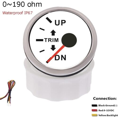 52mm Boat Marine Outboard Engine Trim Tilt Gauge Waterproof IP 67 UP-DN Trim Gauge Meter for 0-190ohm Left Side With Backlight
