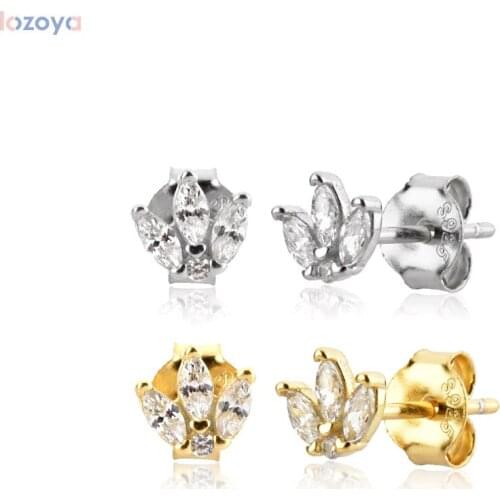 LOZOYA 925 Sterling Silver Three Rock Party Queen Stud Earring Piercing Clip Luxury Women Small Classic Wedding Jewelry Gift
