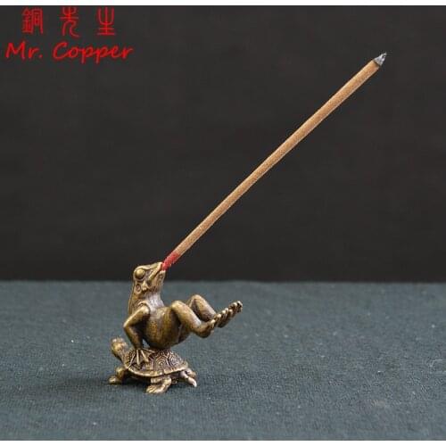 Copper Frog Turtle Incense Burner Antique Brass Animal Figurines Incense Holder Base Tea Pet Desk Decoration Home Decor Ornament
