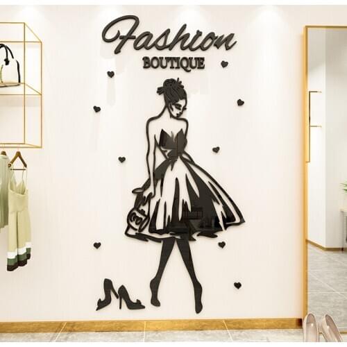 Fashion Woman Acrylic 3D Mirror Wall Stickers Cloakroom art wall stickers Clothing store Shoe store wall decoration Hot sale