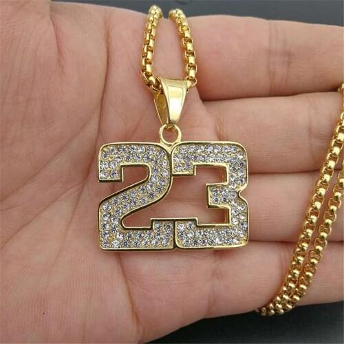 Mens Necklace Basketball 23 Pendant Stainless Steel Chain Iced Out Bling Rhinestones Necklace Hip Hop Sports Jewelry Collares