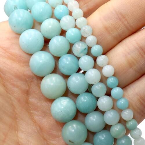 Natural Blue Amazonite Stone Loose Spacer Bead For Jewelry Making Charm DIY Bracelet Necklace Accessories 4 6 8 10 12mm