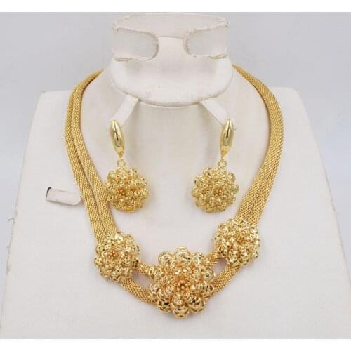 NEW Dubai Gold Jewelry Sets For Women Big Jewelery African Designer Necklace Earring Wedding Accessories