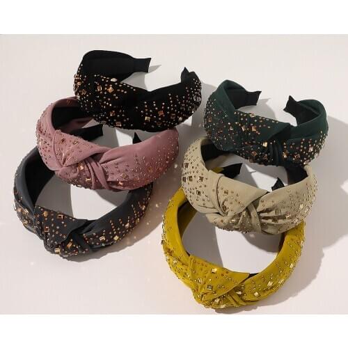 Baroque Satin Rhinestone Knot Hairband Knotted Headband for Women Girls Hair Accessories