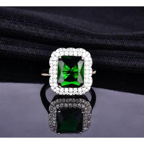 QTT Simple Fashion Square Green Blue Cubic Zirconia Ring Ladies 925 Silver Crystal Finger Ring Luxury Silver Open Weddin Rings