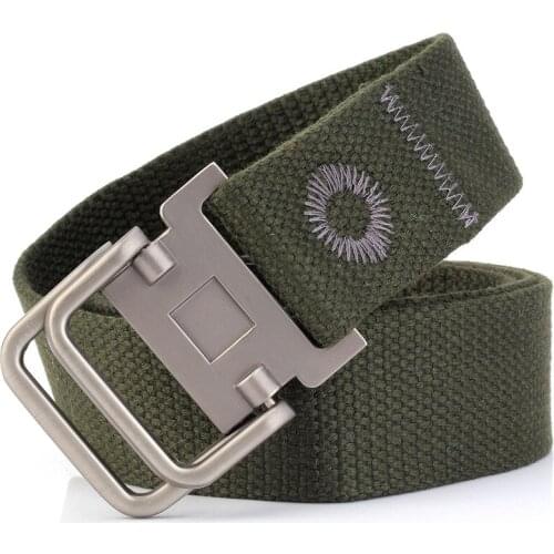 Korean version of mens belt double loop buckle canvas belt unisexNylon cloth belt for youth leisure trousers