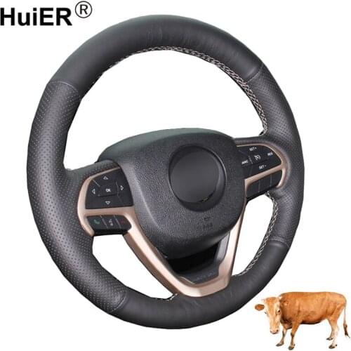 Hand Sewing Car Steering Wheel Cover Funda Volante Top Cow Leather Volant For Jeep Grand Cherokee 2014 2015 2016 2017 2018 2019