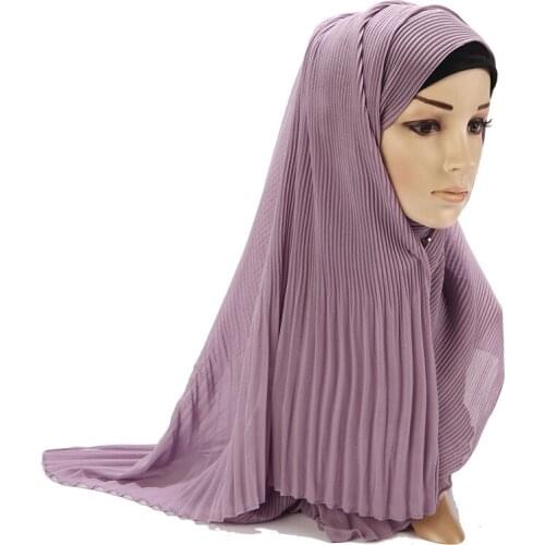 Pearl Chiffon Pleated Striped Skirt Headdress Womens High-end Fashion Muslim Scarf Shawl Plain Solid Arab High Quality Hijab