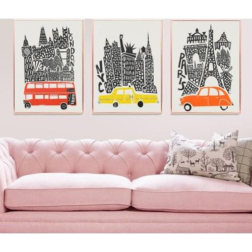 Nordic Abstract Scenery Poster Line Art Canvas Painting Car Art Print London Paris Nyc Wall Picture For Kids Room Home Décor
