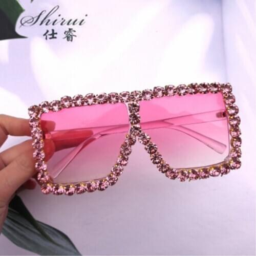 Big Frame Square Diamond Sunglasses Women Luxury Brand Fashion Exaggerated Pink Yellow Oversized Female Sun Glasses UV400 Oculos