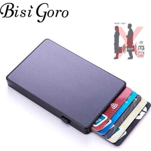 BISI GORO Anti-theft Aluminum Single Box Smart Wallet Slim RFID Fashion Clutch Pop-up Push Button Card Holder New Name Card Case