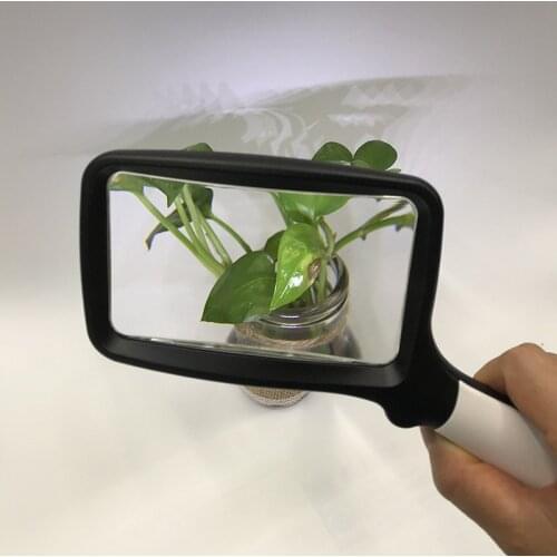 New Arrival Rectangular Square Mirror Magnifier Foldable Large Area Handheld Reading 5 LED Light Magnifying Glass Optical Tool