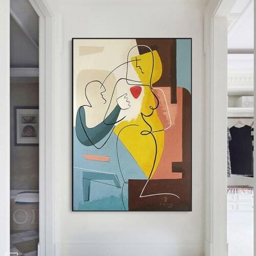 Vintage Abstract Lady Line Drawing Picture Modern Wall Art Love Canvas Painting Figure Face Poster for Living Room Home Decor