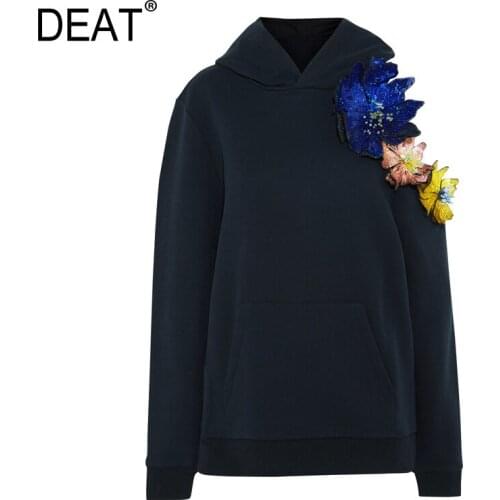 [DEAT] Loose Fit Strapless Oversize Swearshirt New Hooded Neck Long Sleeve Women Big Size Fashion Tide Autumn Winter 2021 13E064