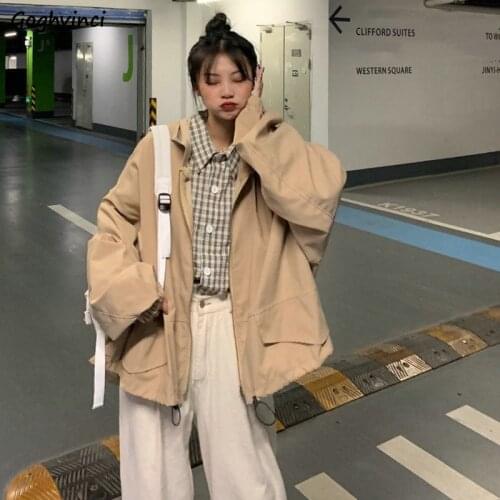 Women Basic Jackets Hooded Solid Zipper Oversize Simple All-match Ulzzang Stylish Large Size Lazy Outwear Female Student Popular