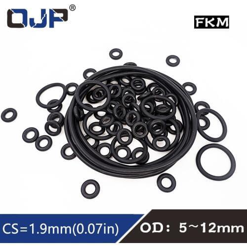 10PCS/lot Fluorine rubber Ring Black FKM O ring Seal 1.9mm Thickness OD5/6/7/8/9/10/11/12mm Rubber O-Ring Seal Oil Ring Gasket