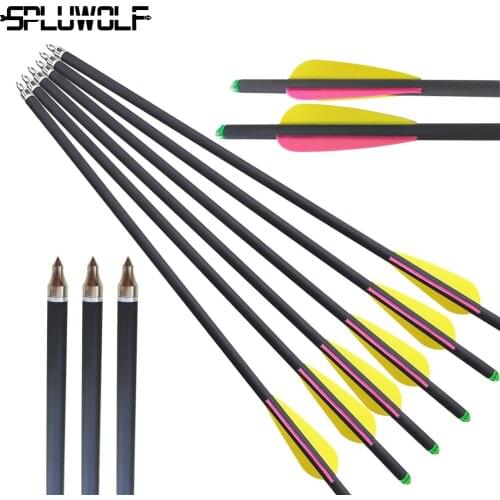 16 17 18 20 22 Inch 8.8mm Carbon Arrows Crossbow Bolts With 2 Pink 1 Yellow Feather Green Transparent Nock For Hunting Archery