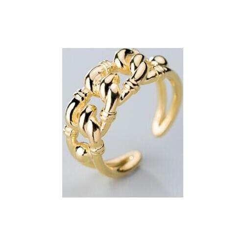 18K Yellow Gold Plated 100% Authentic REAL.925 Sterling Silver Double Rows Open Twisted Roped Adjust Rings GTLJ1630