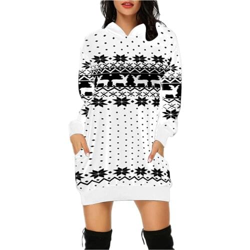 40#Womens Autumn Winter Sweatshirt Dress Christmas Hoodie Bag Hip Pocket Snowflake Print Hoodie Dresses Fashion Dress Vestidos