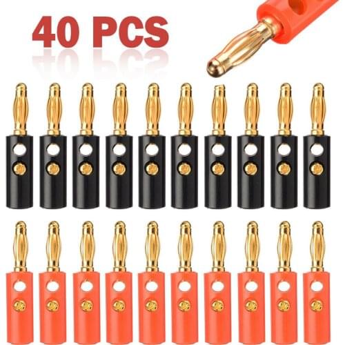 40Pcs Gold Plated Banana Plugs Audio Jack Speaker Wire Cable Screw Connector 4mm