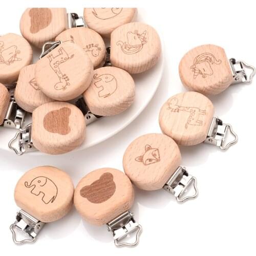 5Pcs/Lot Beech Wood Pacifier Clip Animal Small Elephant Heart Pattern Pacifier Clips for Baby DIY Pacifier Chain Accessories